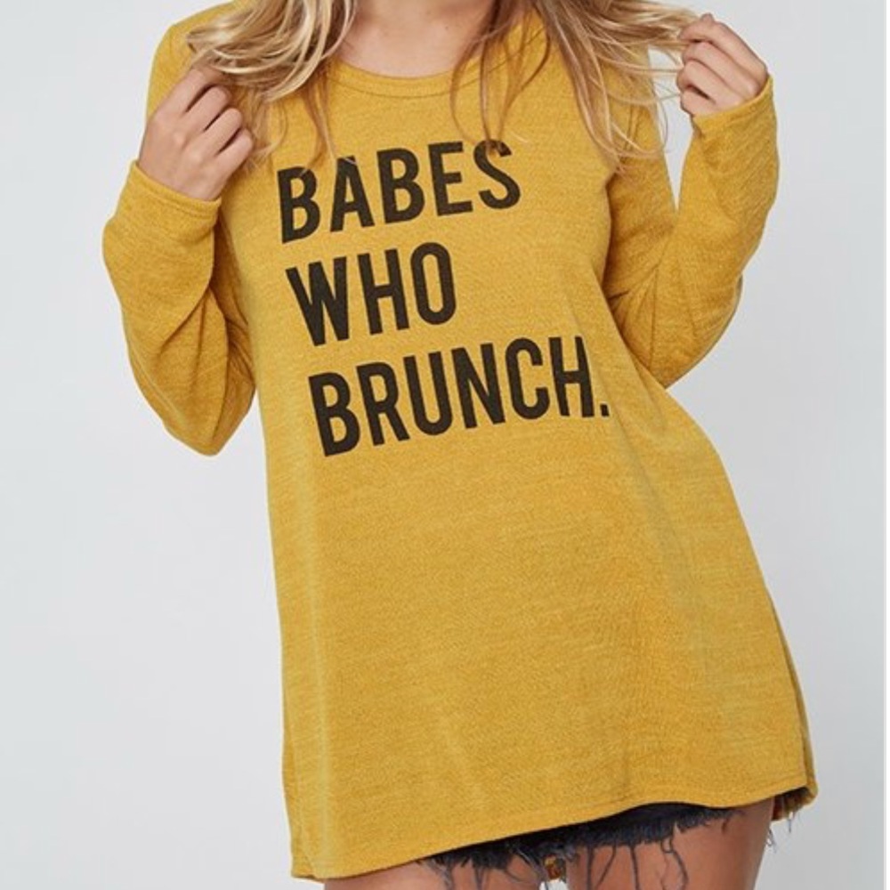 Graphic Mustard Printed Knit Top Babes Who Brunch - Picture 5 of 7